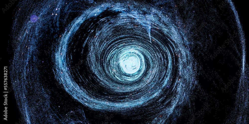 Poster colorful nebula with density glowing particles, 3d rendering.