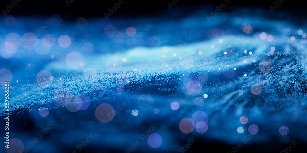 Poster colorful nebula with density glowing particles, 3d rendering.
