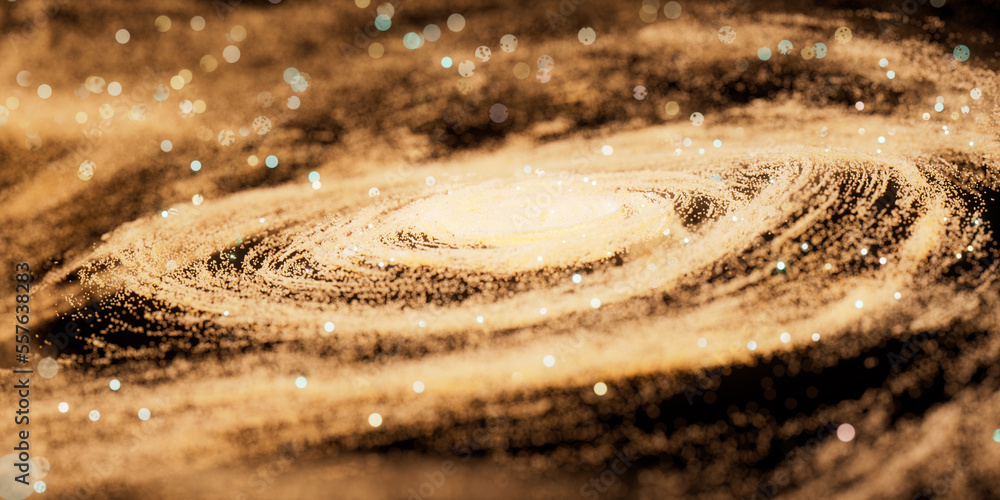 Poster colorful nebula with density glowing particles, 3d rendering.