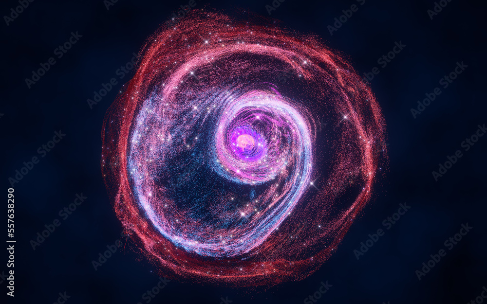 Poster colorful nebula with density glowing particles, 3d rendering.