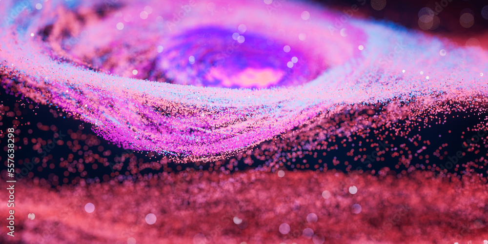 Poster colorful nebula with density glowing particles, 3d rendering.