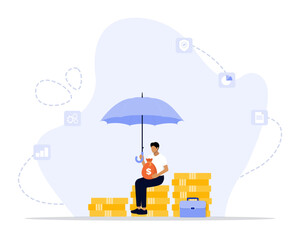 Asset Management Security Vector Illustration Concept Showing a financially literacy businessman aware to secure wealth asset, Suitable for landing page, ui, web, App intro card, 
editorial, banner
