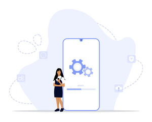 System Update Concept illustration, Showing people update operating system, Suitable for landing page, ui, web, App intro card, editorial, flyer, and banner 