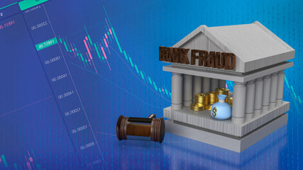 The  text bank fraud and bank building icon on chart background for business or saving concept 3d rendering
