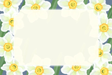 濃い色の背景と冬の花フレーム（水仙）