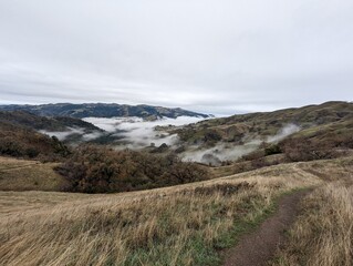 Mountain trail leading to clouds
