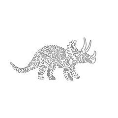 Continuous curve one line drawing of three horns on the head curve abstract art. Single line editable stroke vector illustration of triceratops had  big horns for logo, wall decor and poster print