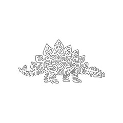 Single one curly line drawing of armored dinosaur abstract art. Continuous line draw graphic design vector illustration of stegosaurus herbivores for icon, symbol, company logo, poster wall decor