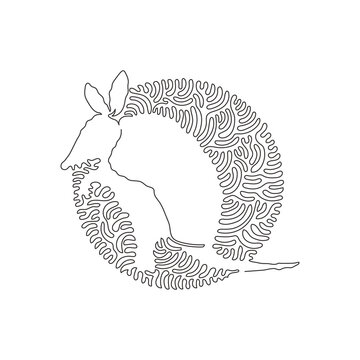 recommend clip art: Continuous one curve line drawing of funny armadillo abstract art in circle. Single line editable stroke vector illustration of little armored one for logo, wall decor and poster print decoration