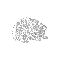 Single curly one line drawing of cute hedgehog abstract art. Continuous line draw graphic design vector illustration of cute small mammals for icon, symbol, company logo, poster wall decor