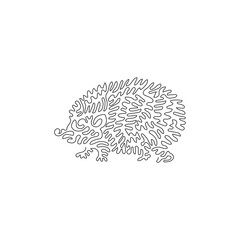 Single swirl continuous line drawing of the humble hedgehog abstract art. Continuous line draw graphic design vector illustration style of cute mamals for icon, sign, minimalism modern wall decor