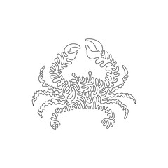Single one curly line drawing of adorable crab abstract art. Continuous line draw graphic design vector illustration of funny  animal for icon, symbol, company logo, and poster wall decor