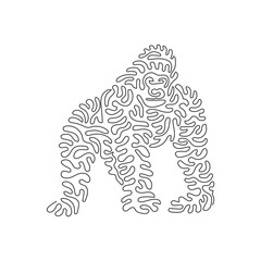 Continuous curve one line drawing of cute gorilla curve abstract art. Single line editable stroke vector illustration of genus of primates for logo, wall decor and poster print decoration