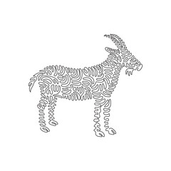 Continuous one curve line drawing of funny goat abstract art in circle. Single line editable stroke vector illustration of friendly domestic animal for logo, wall decor and poster print decoration