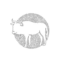 Single one curly line drawing of adorable wildebeest abstract art. Continuous line draw graphic design vector illustration of wildebeest has a long beard for icon, symbol, company logo, wall decor