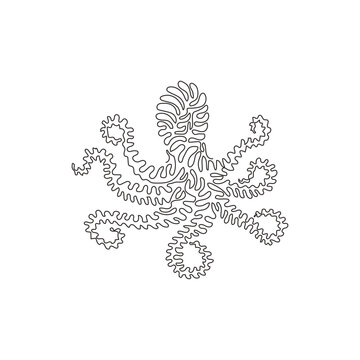 Single swirl continuous line drawing. Octopuses bulbous heads. Continuous line draw graphic design vector illustration style of adorable octopus for icon, sign, minimalism wall art decor