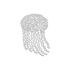 Continuous curve one line drawing of invertebrates creature curve abstract art. Single line editable stroke vector illustration of exotic jellyfish for logo, wall decor and poster print decoration