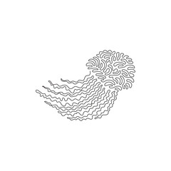 Single one curly line drawing of jellyfish with tentacles abstract art. Continuous line draw graphic design vector illustration of adorable jellyfish for icon, symbol, company logo, and pet lover club