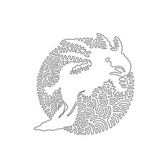Continuous curve one line drawing of cute axolotl abstract art in circle. Single line editable stroke vector illustration of exotic marine amphibians for logo, wall decor and poster print decoration