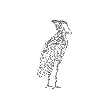 recommend clip art: Single one curly line drawing of adorable standing shoebill abstract art. Continuous line draw graphic design vector illustration of cute wading bird for icon, symbol, company logo, and pet lover club