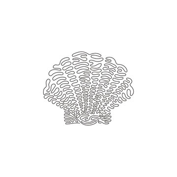 Single curly one line drawing of cute sea shell abstract art. Continuous line draw graphic design vector illustration of beautiful marine creature for icon, symbol, company logo, poster wall decor