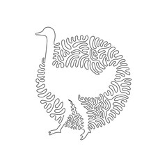 Continuous curve one line drawing of standing ostrich abstract art in circle. Single line editable stroke vector illustration of elegant big birds for logo, wall decor and poster print decoration