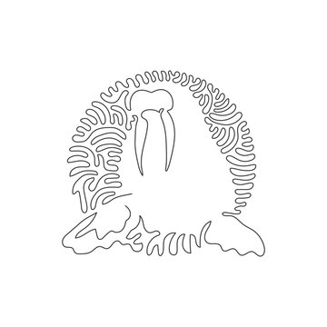 recommend clip art: Continuous curve one line drawing of long tusks walrus abstract art in circle. Single line editable stroke vector illustration of socials animal for logo, wall decor and poster print decoration