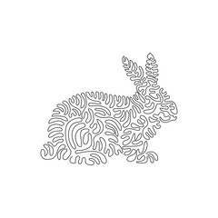 Single curly one line drawing of cute rabbit abstract art. Continuous line draw graphic design vector illustration of rabbit pet domestic animal for icon, symbol, company logo, poster wall decor