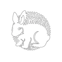 Single one curly line drawing of adorable rabbit abstract art. Continuous line draw graphic design vector illustration of friendly pet animal for icon, symbol, company logo, and pet lover club