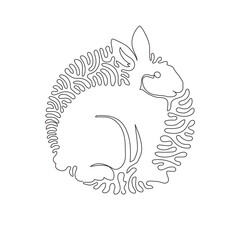 Continuous one curve line drawing of funny rabbit abstract art in circle. Single line editable stroke vector illustration of rabbit is a mammal with long ears for logo, wall decor, poster print art