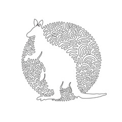 Continuous curve one line drawing of standing kangaroo abstract art in circle. Single line editable stroke vector illustration of friendly domestic animal for logo, wall decor and poster print decorat