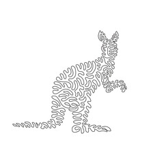 Single swirl continuous line drawing of cute kangaroo abstract art. Continuous line draw graphic design vector illustration style of kangaroo big feet and a long tail for icon, boho wall decor