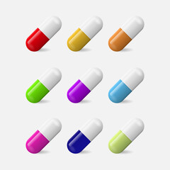 Different color medical pill icon. - Vector.