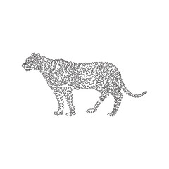Single swirl continuous line drawing of cute cheetah abstract art. Continuous line draw graphic design vector illustration style of friendly domestic animal for icon, sign, minimalism modern wall dec