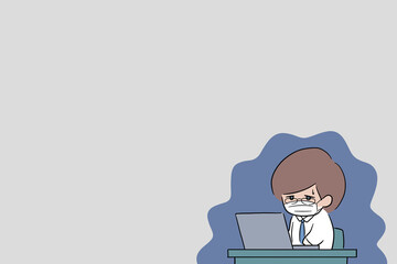 overtime work night shift late night overtime illustration gloomy overtime is hard cold sweat chills mask influenza corona virus