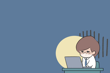 overtime work night shift late night overtime illustration blank space,gloomy overtime is hard