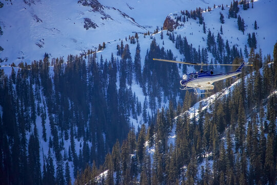 Helicopter pilot transporting heli-ski clients 