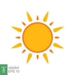 Sun icon. Simple flat style. Sunshine, morning sunny yellow color, sunrise, summer concept. Vector Illustration design isolated on white background. EPS 10.