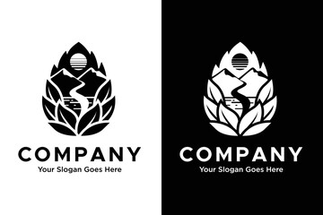 mountain landscape, pinecone illustration logo