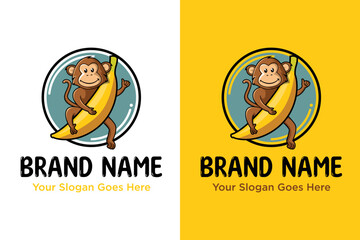 monkey hugging yellow banana mascot logo
