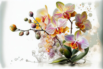 Bouquet of orchids on white background, ai generated
