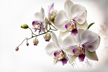 Bouquet of orchids on white background, ai generated
