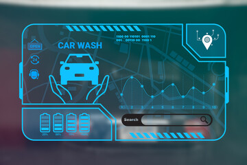 Fototapeta premium Futuristic HUD virtual graphic interface to find a shop of the service car wash