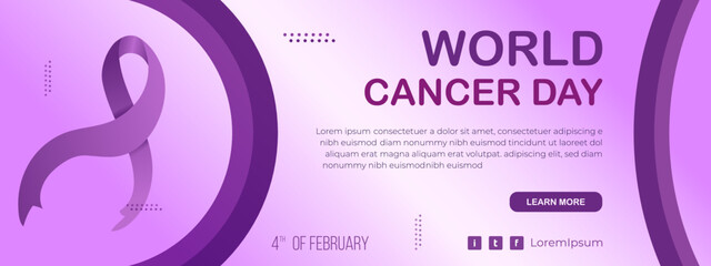 Obraz premium World cancer day social media Facebook cover template with purple ribbon