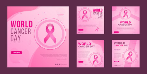Gradient world cancer day social media Instagram posts collection against cancer