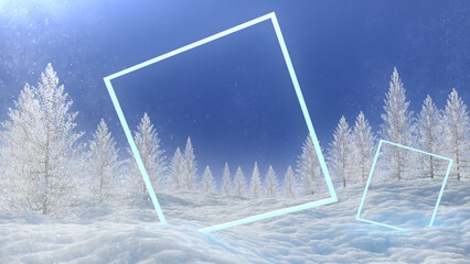 squar frame in landscape with snow and trees