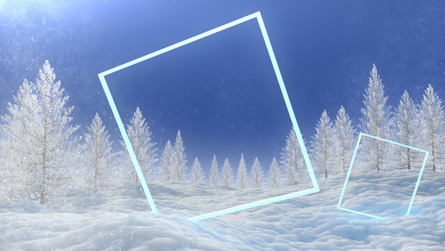 squar frame in landscape with snow and trees