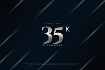 35k followers on shiny striped light background.