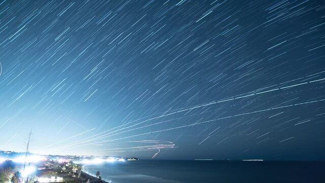 Starry Sky Startrails Malibu Zuma Beach California USA Astrophotography Time Lapse