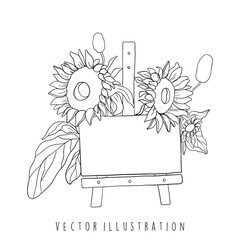 sunflower with wooden sign